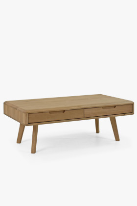 Tömör tölgyfa dohányzóasztal, 4 fiókos, fehér tölgy színű